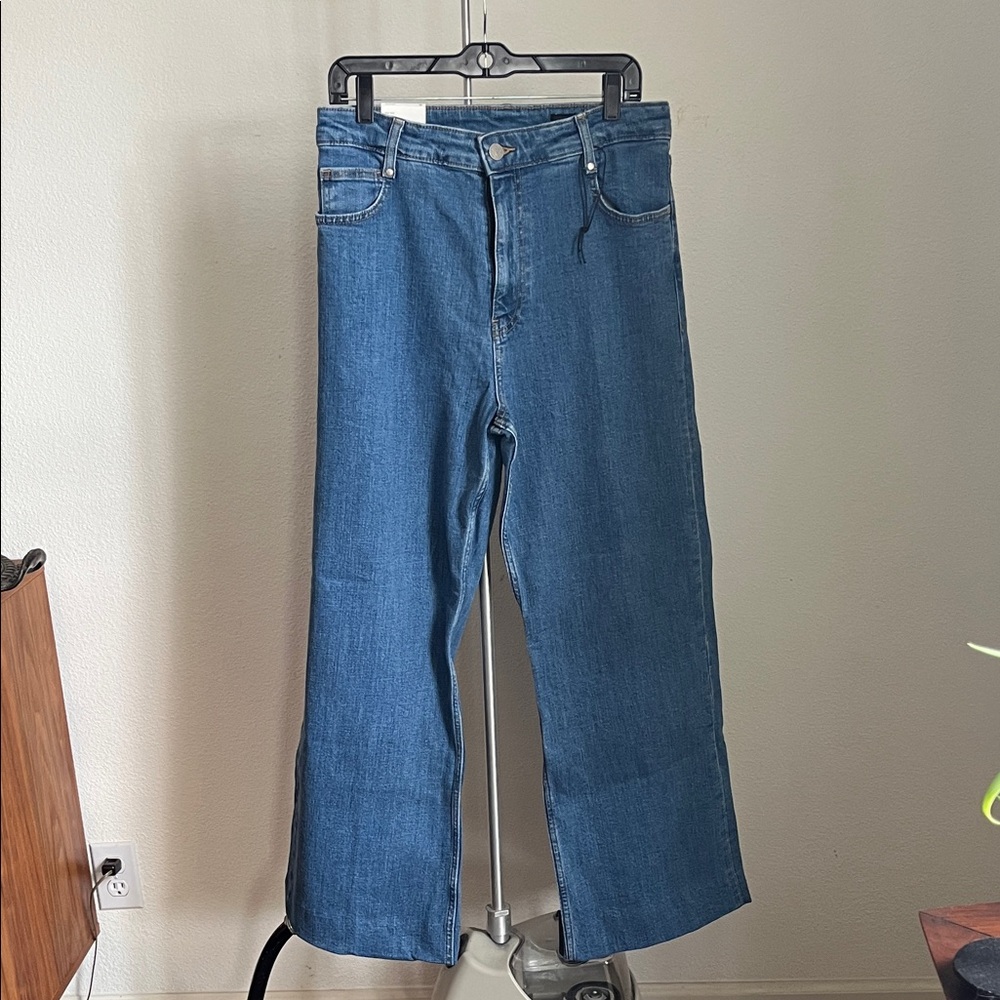 Zara High Rise Wide Leg Ankle Length Stretchy Blue Women's Jeans